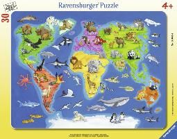 Weltkarte mit Tieren. Rahmenpuzzle 30 Teile 4005556066414 (Game)
