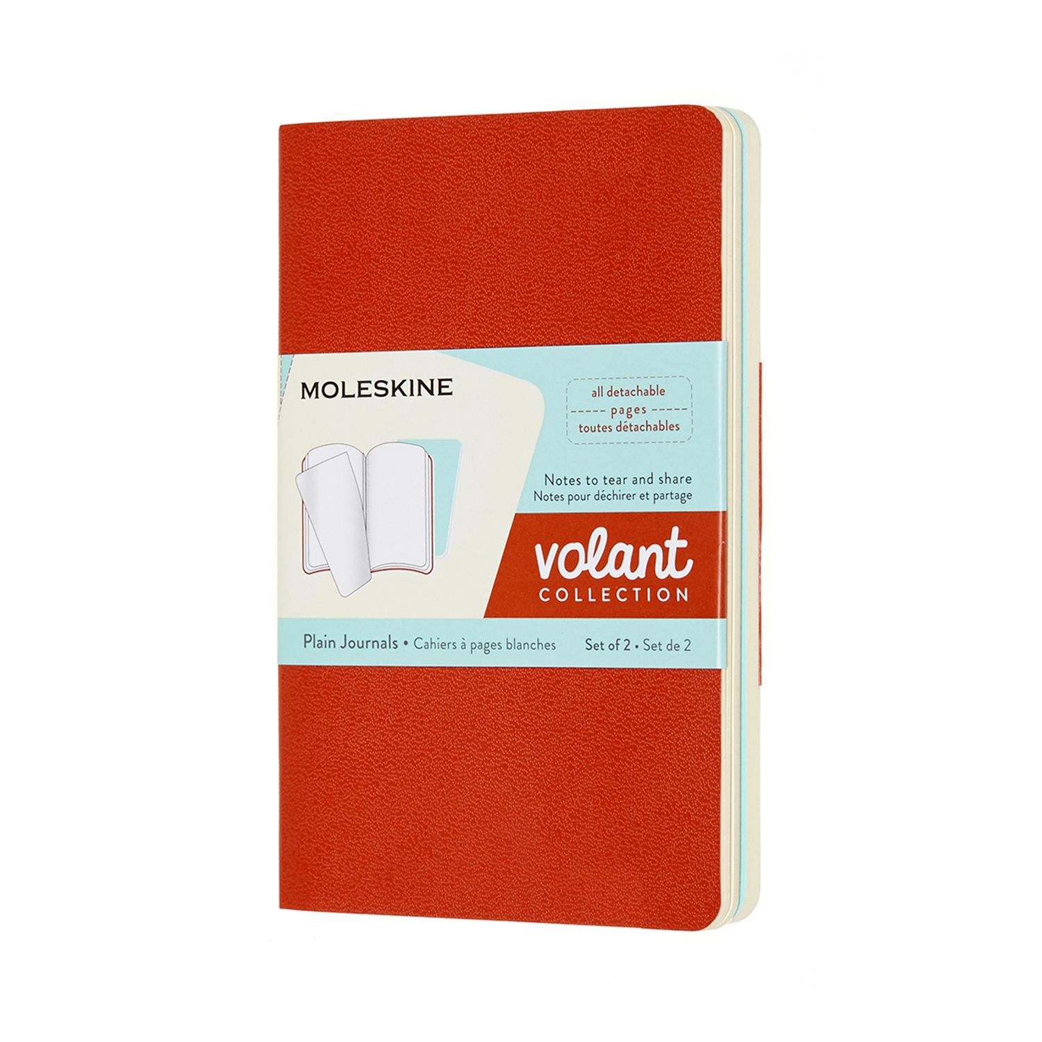 Volant Journals Pocket Plain Coral Orange Aqua.Blue By Moleskine