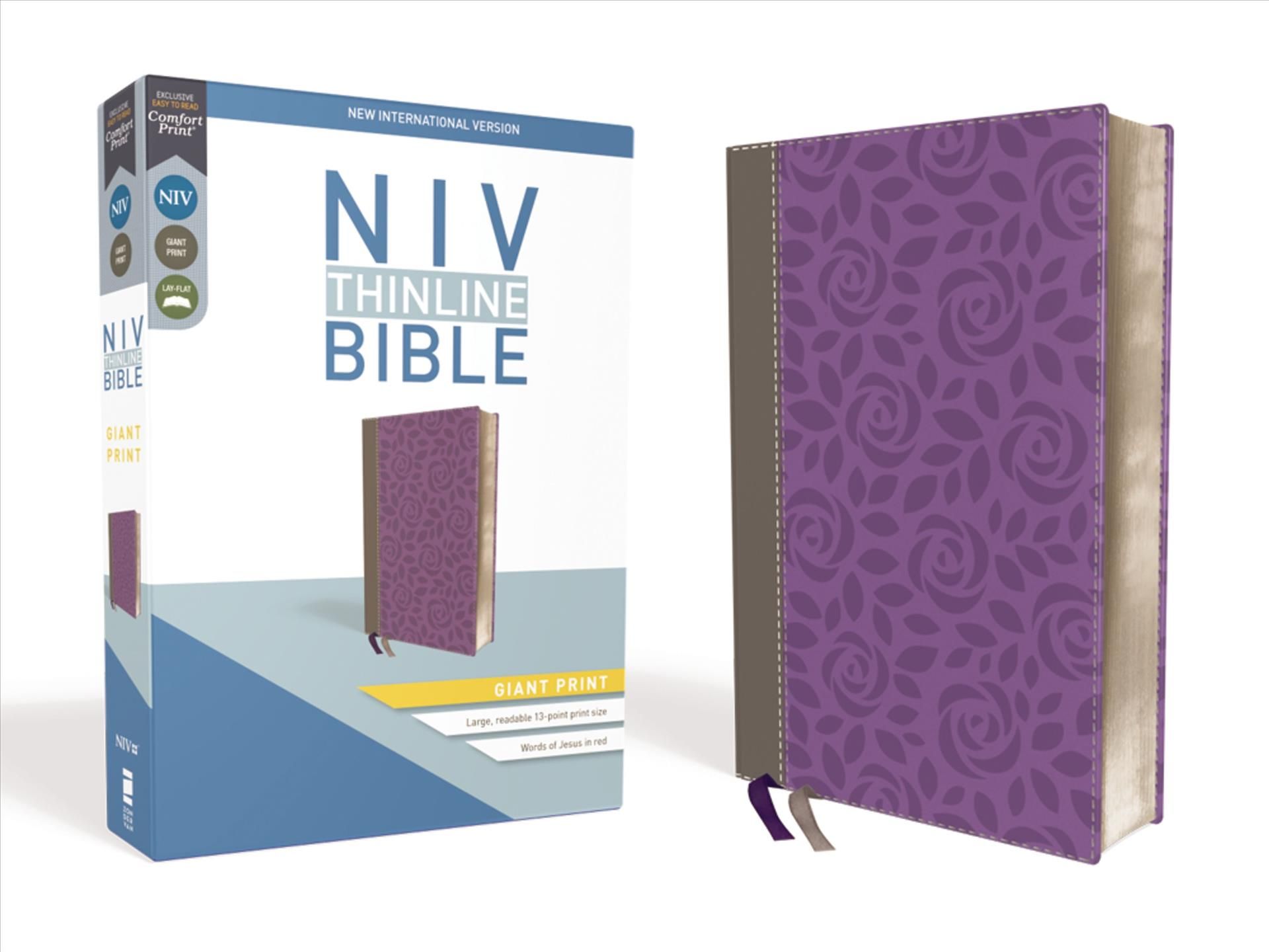 NIV, Thinline Bible, Giant Print, Imitation Leather, Gray/Purple, Red Letter Edition