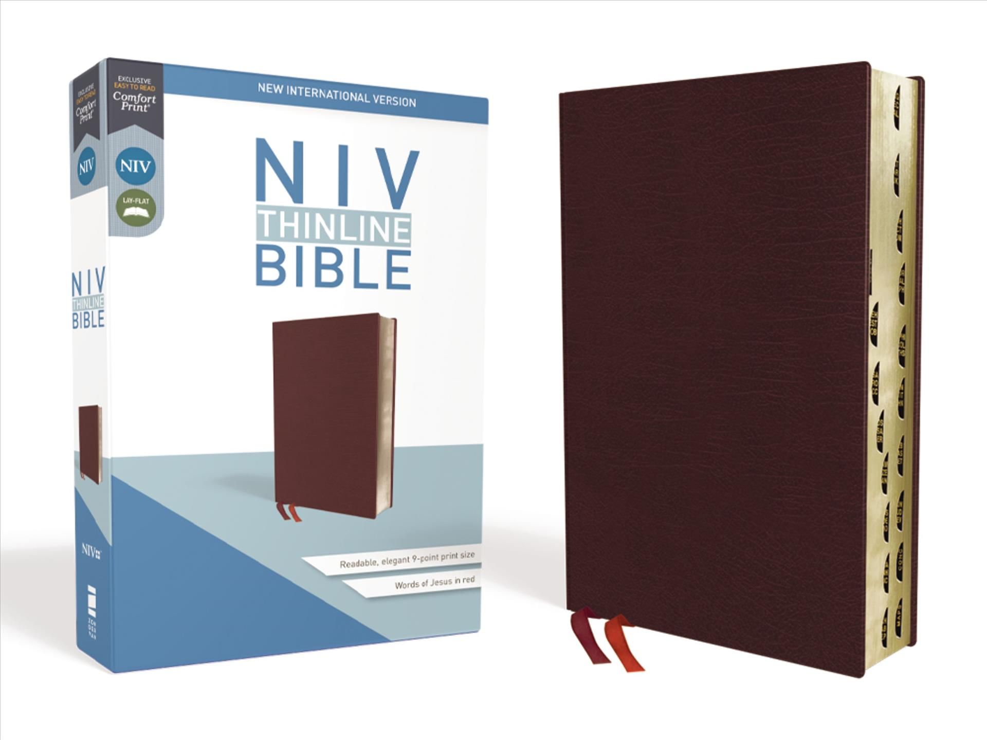 NIV, Thinline Bible, Bonded Leather, Burgundy, Indexed, Red Letter Edition