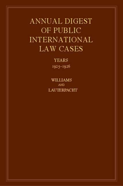 Annual Digest of Public International Law Cases 1925-1926. International Law Reports