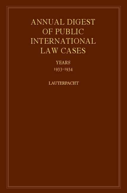 Annual Digest of Public International Law Cases 1933-1934. International Law Reports