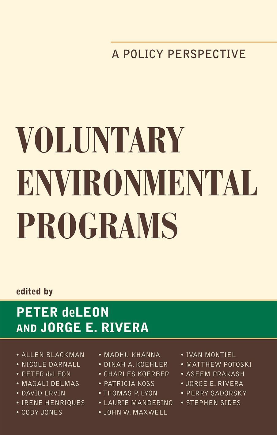 Voluntary Environmental Programs By Peter deLeon 9780739133224