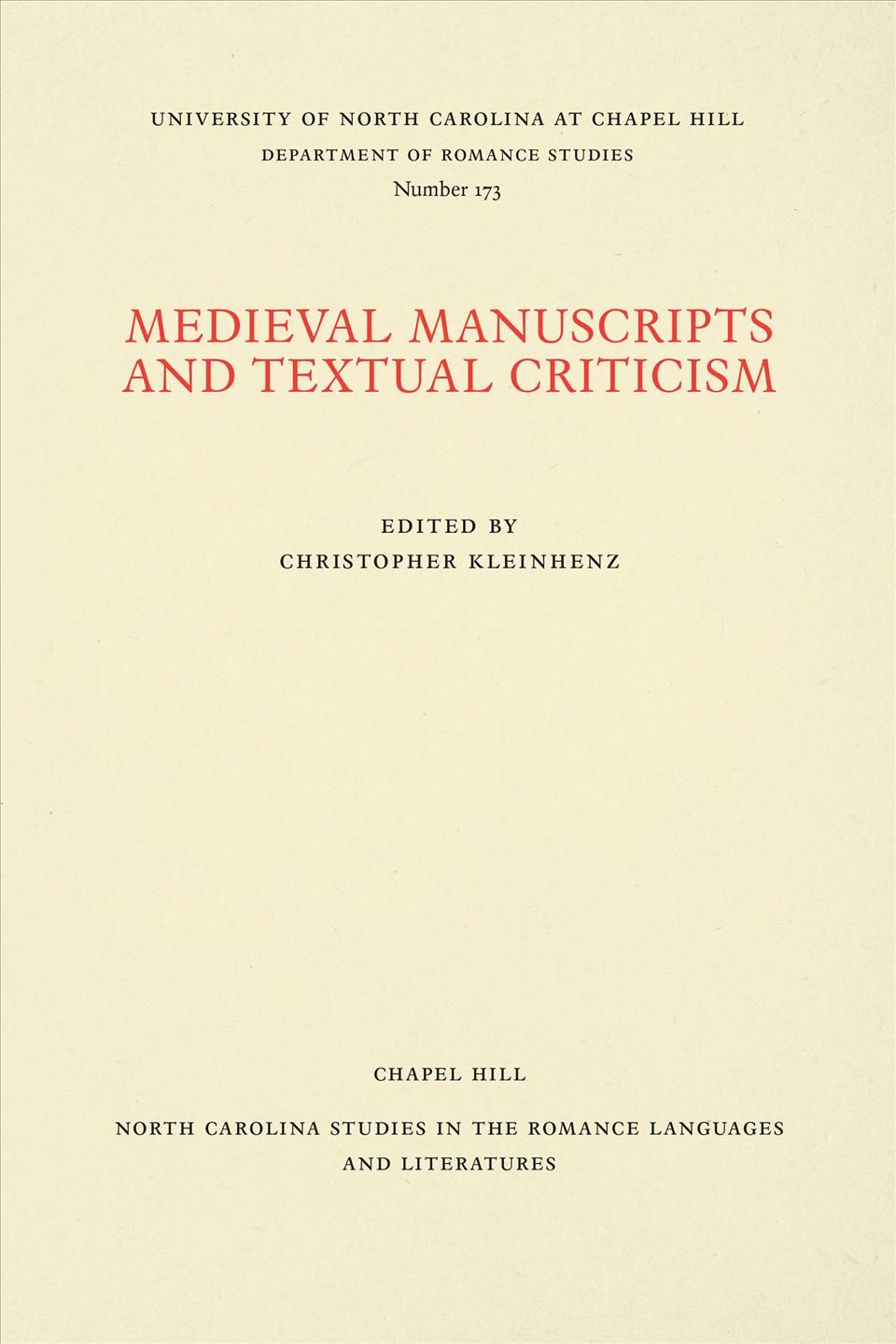 Medieval Manuscripts and Textual Criticism 9780807891735 (Paperback)