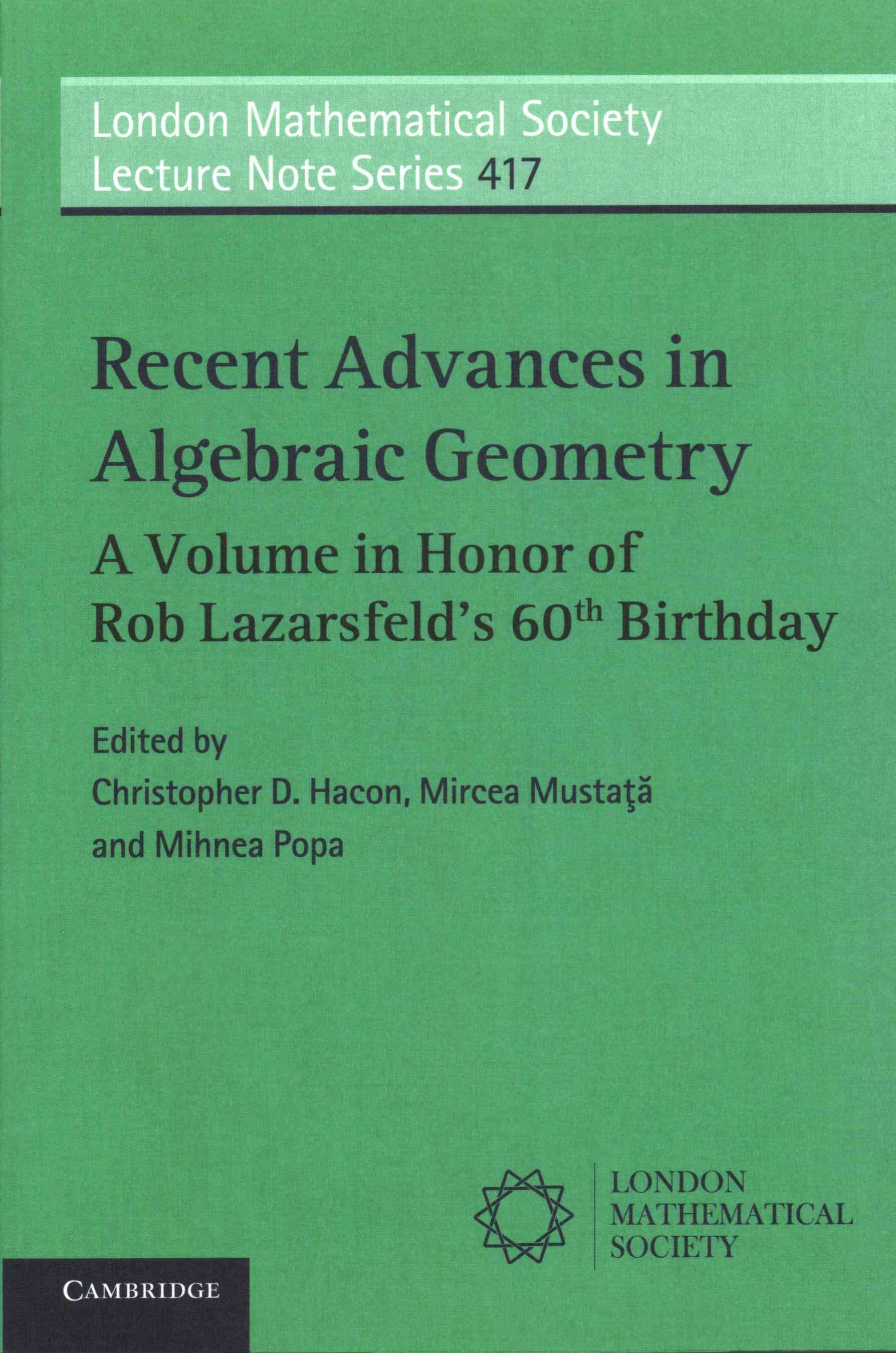 Recent Advances in Algebraic Geometry 9781107647558 (Paperback)