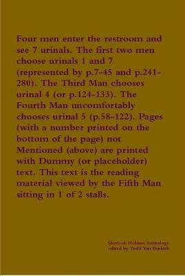 Four men enter the restroom and see 7 urinals. The first two men choose urinals 1 and 7 (represented by p.7-45 and p.241-280). The Third Man ...