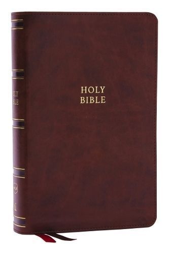 NKJV, Single-Column Reference Bible, Verse-by-Verse, Brown Leathersoft, Red Letter, Comfort Print (Thumb Indexed)