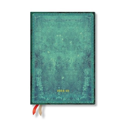 Paperblanks 2024-2025 Weekly Planner Pacific Blue Bold Old Leather Collection 18-Month MIDI Horizontal Elastic Band 208 Pg 80 GSM