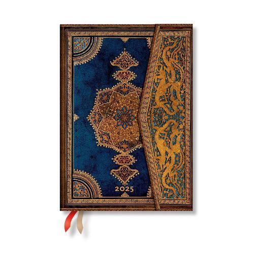 Safavid Indigo (Safavid Binding Art) Midi 12-Month Horizontal Hardback Dayplanner 2025 (Wrap Closure)