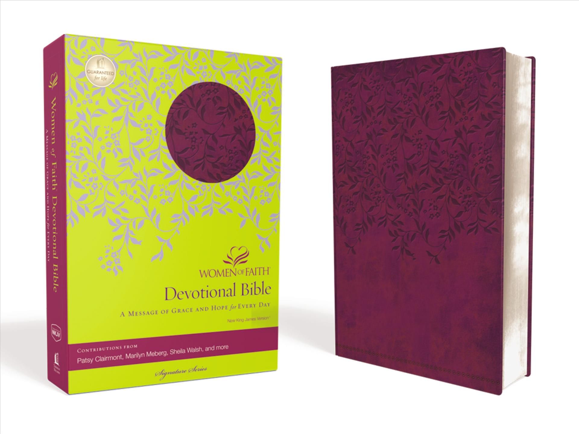 NKJV, Women of Faith Devotional Bible, Leathersoft, Purple