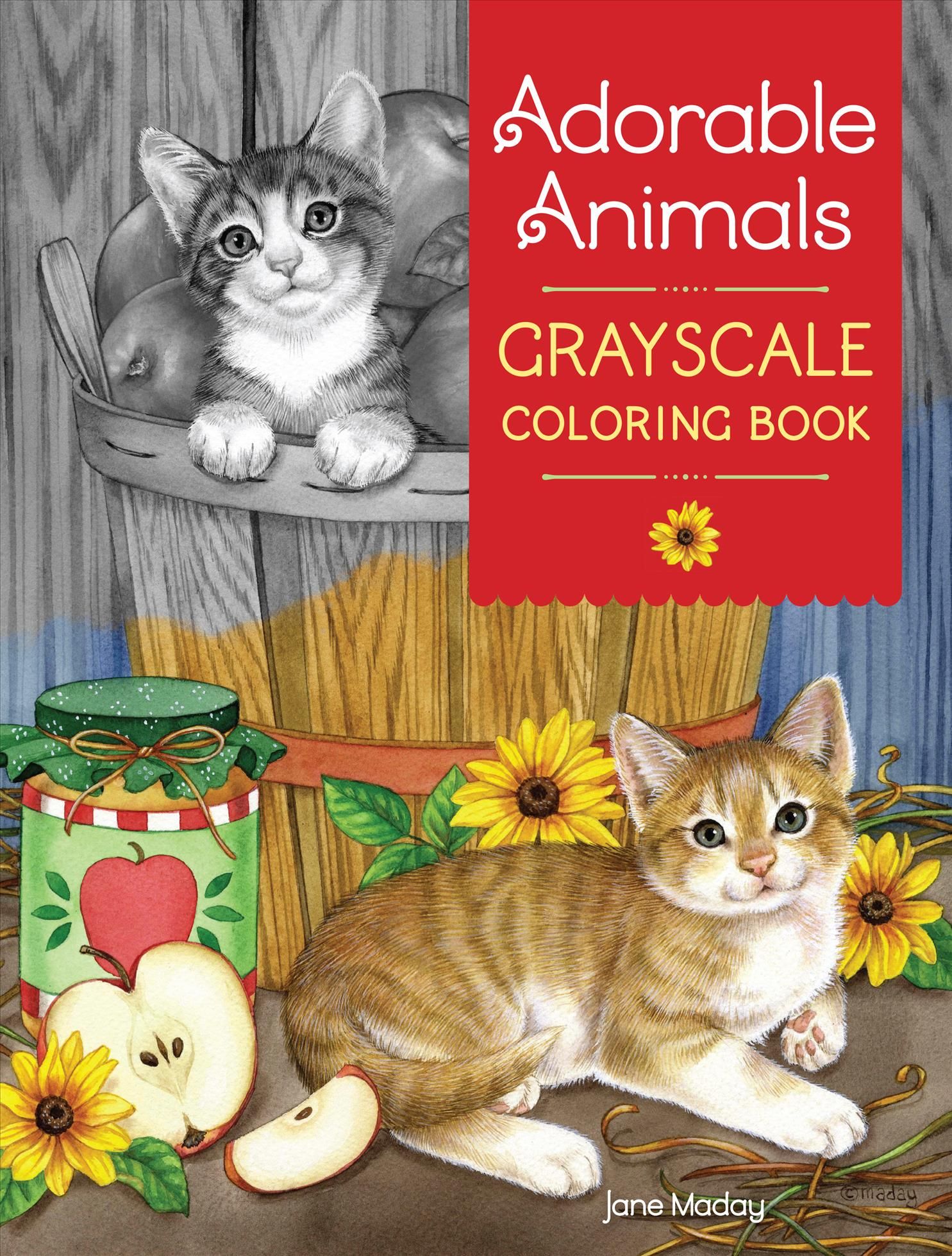 Adorable Animals GrayScale Coloring Book By Jane Maday 9781440350511