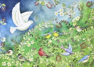 Birds & Holly Deluxe Boxed Holiday Cards (20 Cards, 21 Self-Sealing Envelopes)