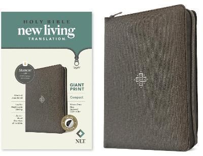 NLT Compact Giant Print Zipper Bible, Filament Enabled (LeatherLike, Woven Cross Gray, Indexed, Red Letter)