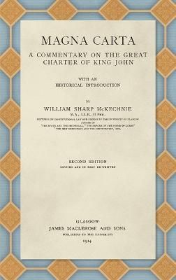 Magna Carta By William Sharp McKechnie 9781584770312 (Book)