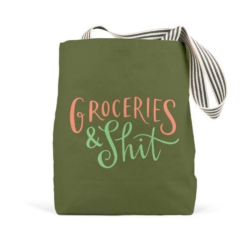 Em & Friends Groceries & Shit (Olive) Tote Bags By Em & Friends