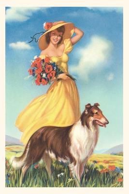 Vintage Journal Girl with Flowers and Collie By Found Image Press