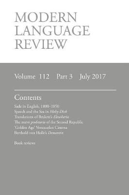 Modern Language Review (112:3) July 2017 By Connon, D. F. (Paperback)