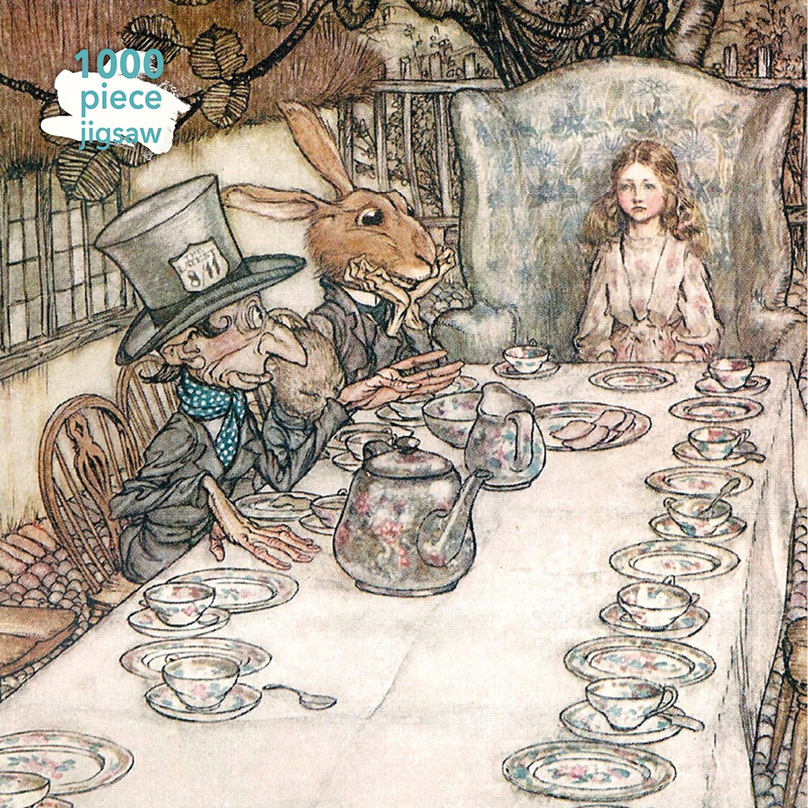 Adult Jigsaw Puzzle Arthur Rackham: Alice in Wonderland Tea Party ()