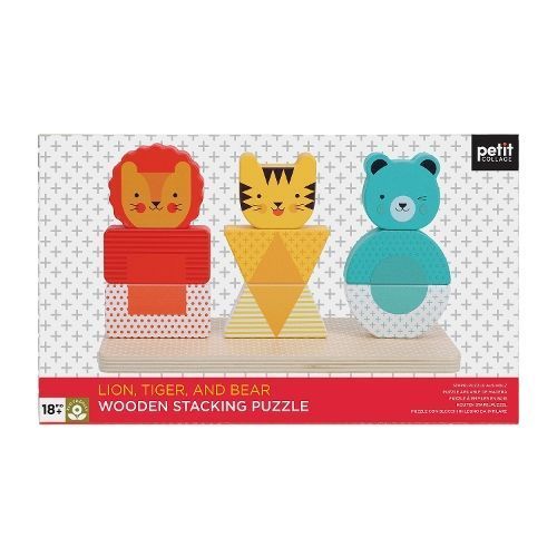 Lion, Tiger, and Bear Wooden Stacking Puzzle By Petit Collage