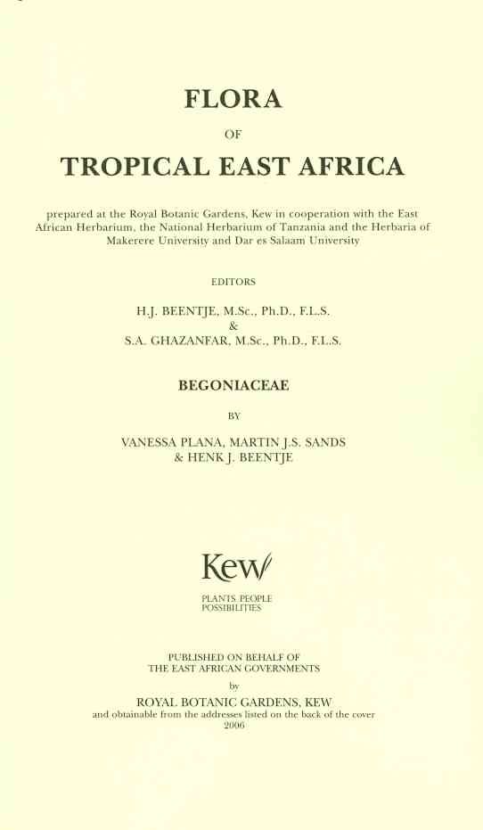 Flora of Tropical East Africa: Begoniaceae By Henk J. Beentje