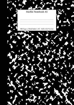 Marble Notebook A5: Black Marble Wide Rule Journal 9781989790809