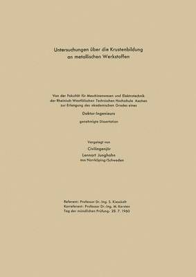 Untersuchungen Über Die Krustenbildung an Metallischen Werkstoffen