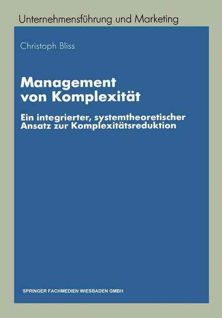 Management Von Komplexität By Christoph Bliss 9783409115582
