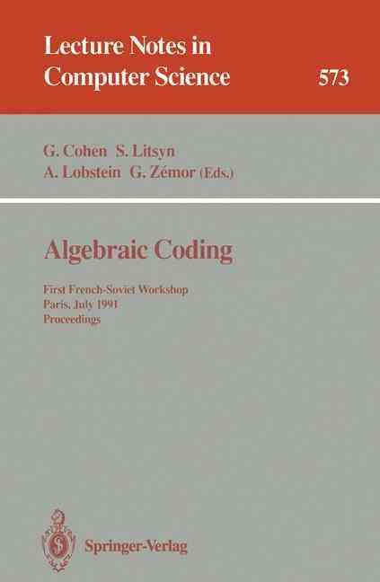 Algebraic Coding 9783540551300 (Paperback)