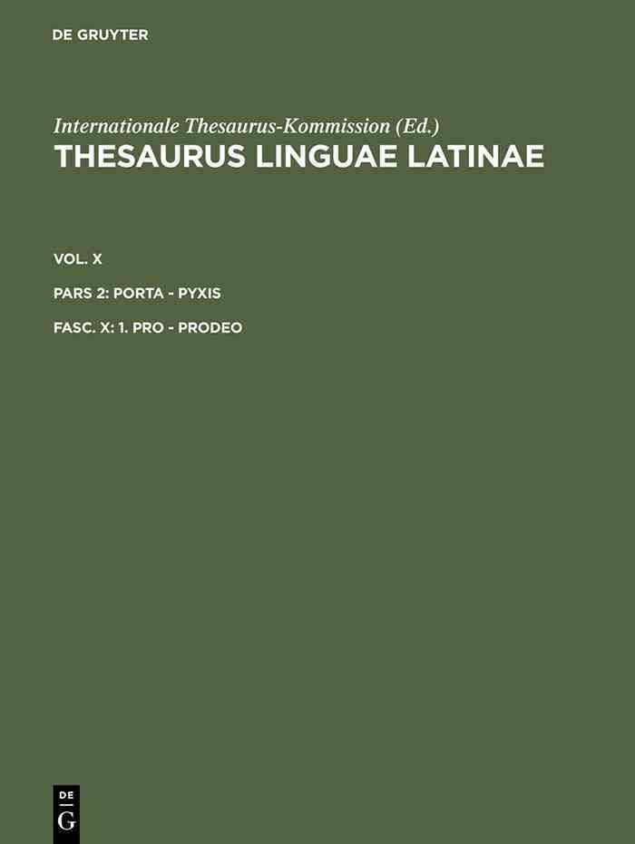 1. Pro - Prodeo By Internationale Thesaurus-Kommission 9783598770111