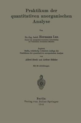 Praktikum Der Quantitativen Anorganischen Analyse By Hermann Lux