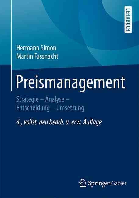 Preismanagement By Hermann Simon, Martin Fassnacht 9783658118709