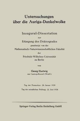 Untersuchungen Über Die Auriga-Dunkelwolke By Georg Hartwig