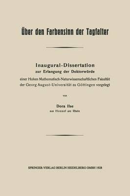 Über Den Farbensinn Der Tagfalter By Dora Ilse 9783662391877