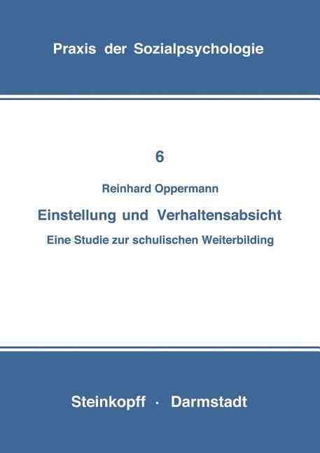 Einstellung Und Verhaltensabsicht By Reinhard Opper 9783798504653