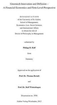 Greentech Innovation and Diffusion By Philipp Hoff 9783834936004