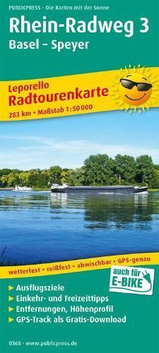 Rhine cycle path 3, Basel - Speyer, cycle tour map 1:50,000