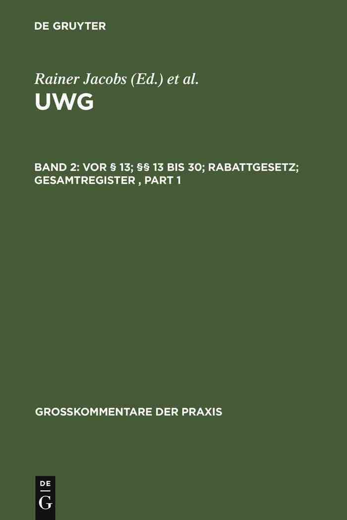 Vor 13; 13 bis 30; Rabattgesetz; Gesamtregister By Rainer Jacobs